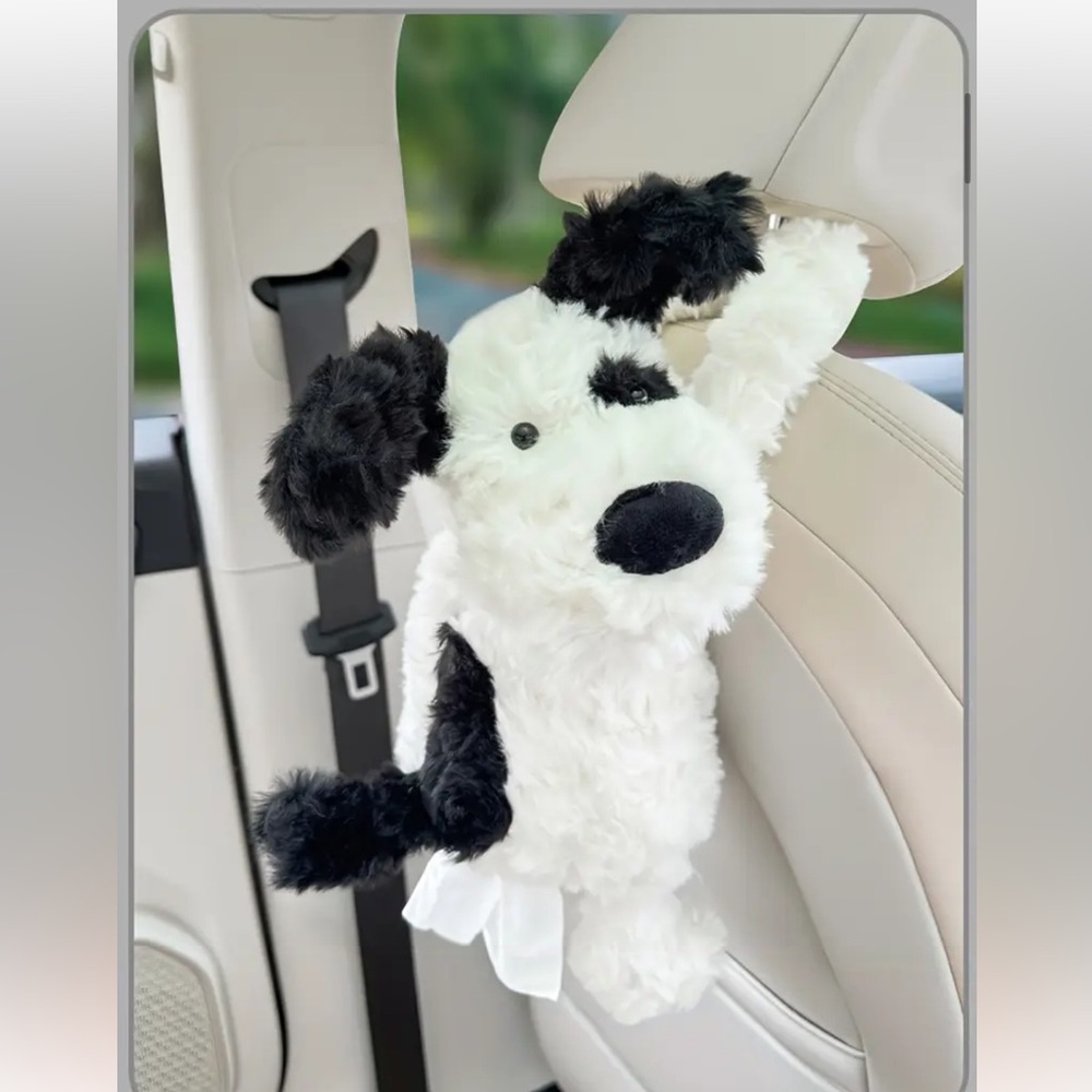 Tissue Holder, Adorable Dig Design Plush Tissue Holder, New, Black & White